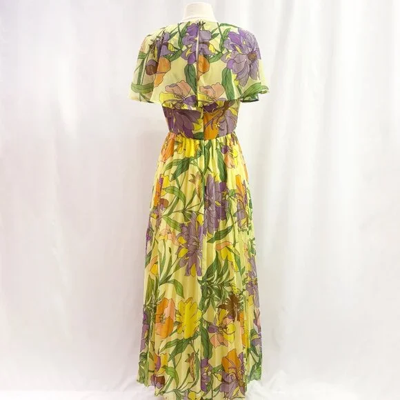 ASOS retro yellow and purple floral maxi dress size US 10 - Picture 3 of 7